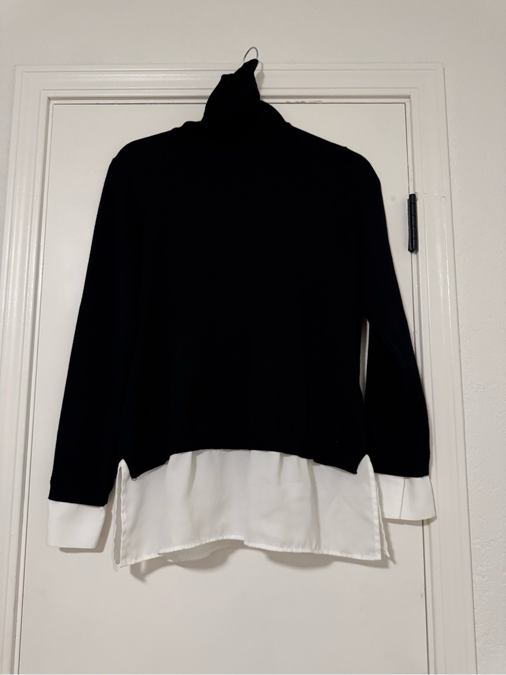 Adrianna Papell Black Turtleneck Sweater with White Shirt Hem